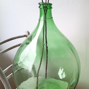 XXL Demijohn, Green Demijohn, heavy glass bottle, vintage bottle, green pampas vase, green carboy, round glass bottle, green glass carboy
