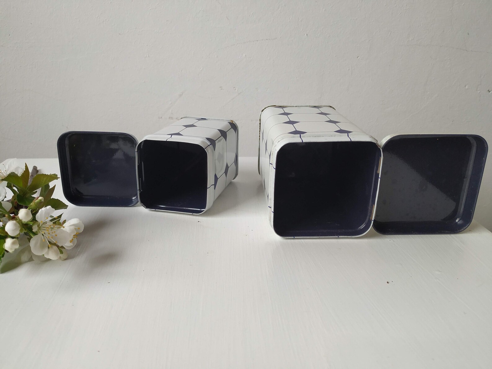 Vintage Blechdose Küchendosen Set Blechdose Paar weiß blaue | Etsy