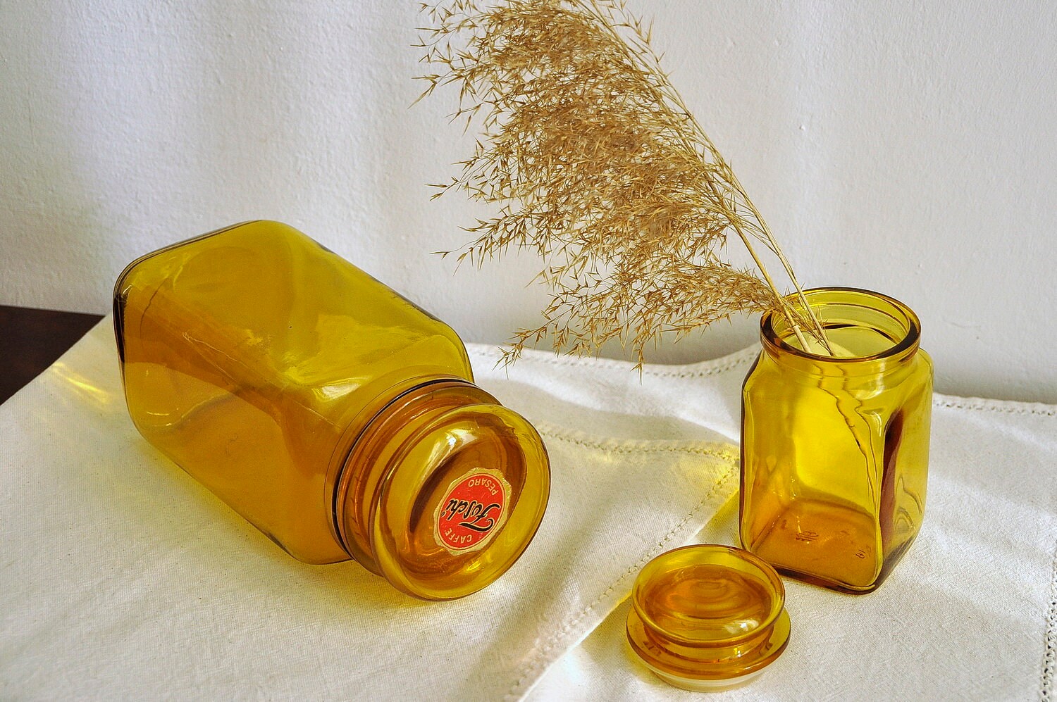 Set of 2 Vintage Glass Jars Brown Glass Jars Glass Storage Etsy