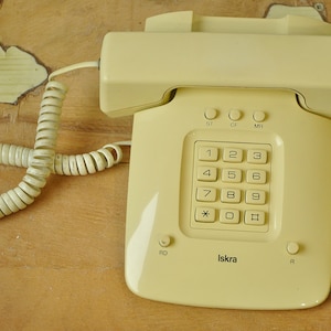 Vintage Iskra Telephone, White beige ETA, white vintage phone, push button phone, white telephone, winning design, 90&#39; Slovenia