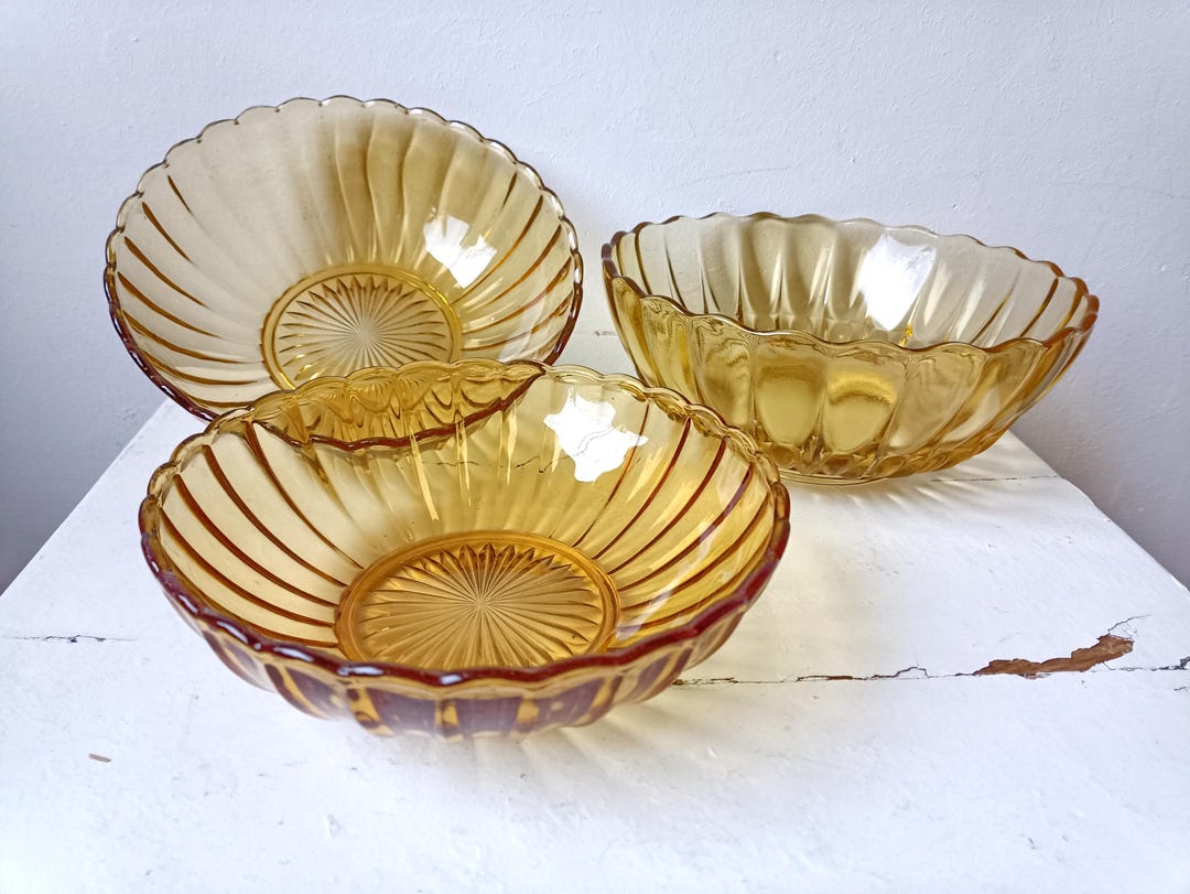 Retro Kitchen Bowl Set, 1970's Kitchen, Ribbed Glass Set, Set of 3 ...