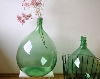 Antique demijohn, XXL Demijohn, green demijohn, green carboy, hand blown glass, XL green bottle, green glass vase, pampas glass vase