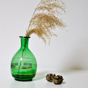 Vintage decanter, green glass decanter, green gold decanter, green spirit bottle, Retro Barware, Decorative Glass, green Glassware