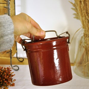 Vintage Brown enamel bowl lid pot mug, Made in Yugoslavia, Brown oval container, kitchenware lid, Yugoslavia, Rustic kitchen, Farmhouse