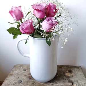 Vintage enamel AW, white enamel pitcher, Westen enamel jug, AW Emo pitcher, white enamel, white enamel pitcher, shabby chic vase
