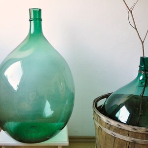 XXL Demijohn, Antique demijohn, green demijohn, green carboy, hand blown glass, XL green bottle, green glass vase, pampas glass vase