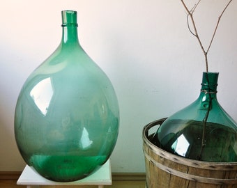 XXL Demijohn, Antique demijohn, green demijohn, green carboy, hand blown glass, XL green bottle, green glass vase, pampas glass vase