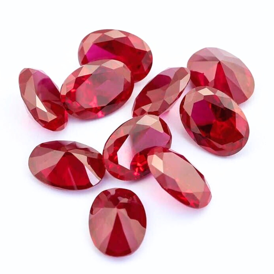 Oval Lab Ruby Faceted Oval Red Ruby: Lab Created Loose Gemstone for Jewelry - Etsy
