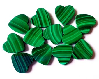 Natural Malachite Heart Shape Cabochon Both Side Flat Calibrated Size - 3MM,4MM,5MM,6MM,7MM,8MM,9MM,10MM,11MM,12MM,13MM,14MM,15MM,20MM.