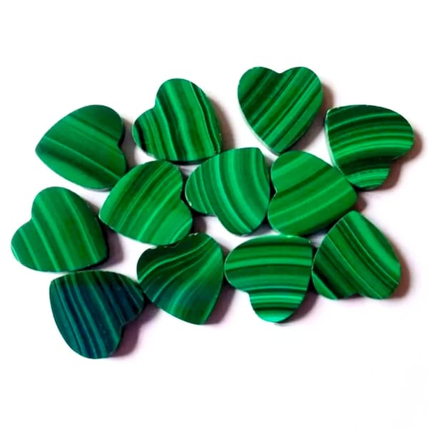 Natural Malachite Heart Shape Cabochon Both Side Flat Calibrated Size - 3MM,4MM,5MM,6MM,7MM,8MM,9MM,10MM,11MM,12MM,13MM,14MM,15MM,20MM.