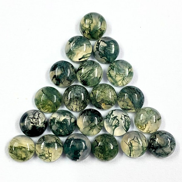 Natural Moss Agate Round Cabochon Calibrated Size - 3MM,4MM,5MM,6MM,7MM,8MM,9MM,10MM,11MM,12MM,15MM,20MM,25MM. Loose For Jewelry Making.