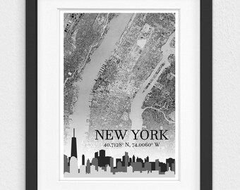 New York City Map, New York City Skyline, New York City Poster, New York Wall Art, New York Art, New York Map, nyc skyline, nyc map, nyc art