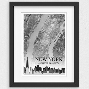 New York City kaart, New York City Skyline, New York City Poster, New York Wall Art, New York Art, New York kaart, skyline van NYC, kaart van NYC, NYC kunst
