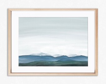Watercolor Landscape Print, Printable Landscape, Blue Landscape, Nature Wall Art, Farmhouse Wall Art,Farmhouse Wall Decor, Digital Print