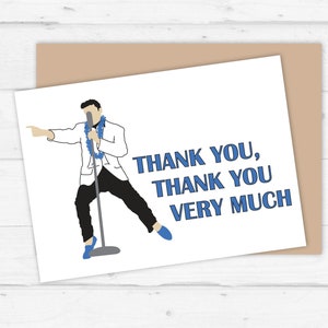 Tarjeta de agradecimiento, muchas gracias, Elvis Presley, zapatos de ante azul, tarjeta de felicitación imprimible, El Rey, nota de agradecimiento, hombre de la música