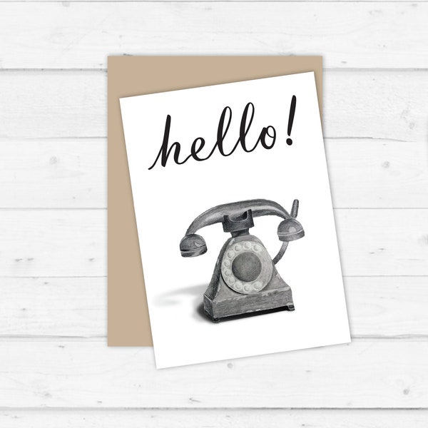 Hello Greeting Card, Printable Greeting Card, Old Fashioned Telephone, Note Card, Classic Note Card, Generic Greeting Card, Instant Download