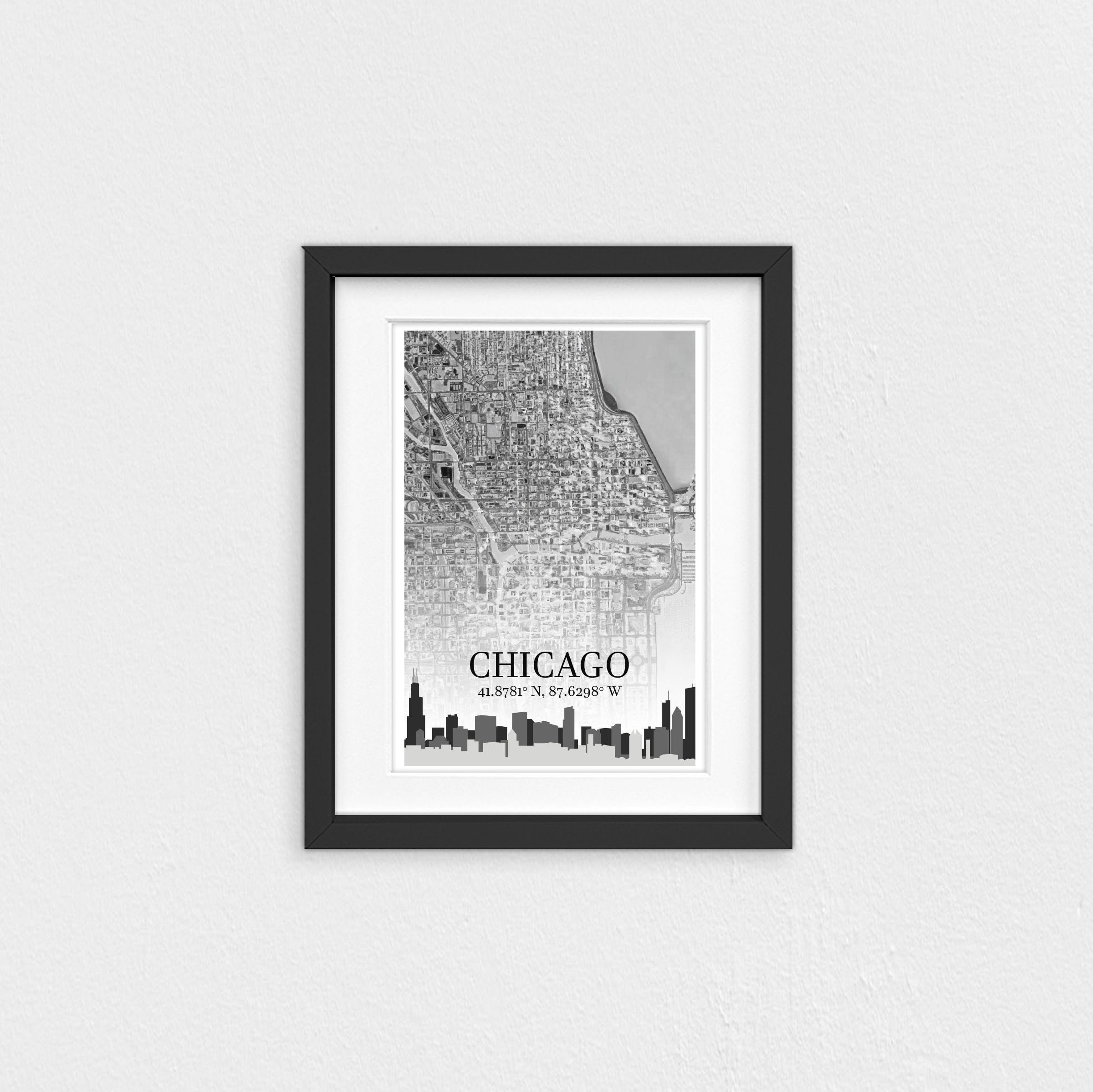 Chicago Chicago Skyline Chicago Map Chicago Poster Etsy