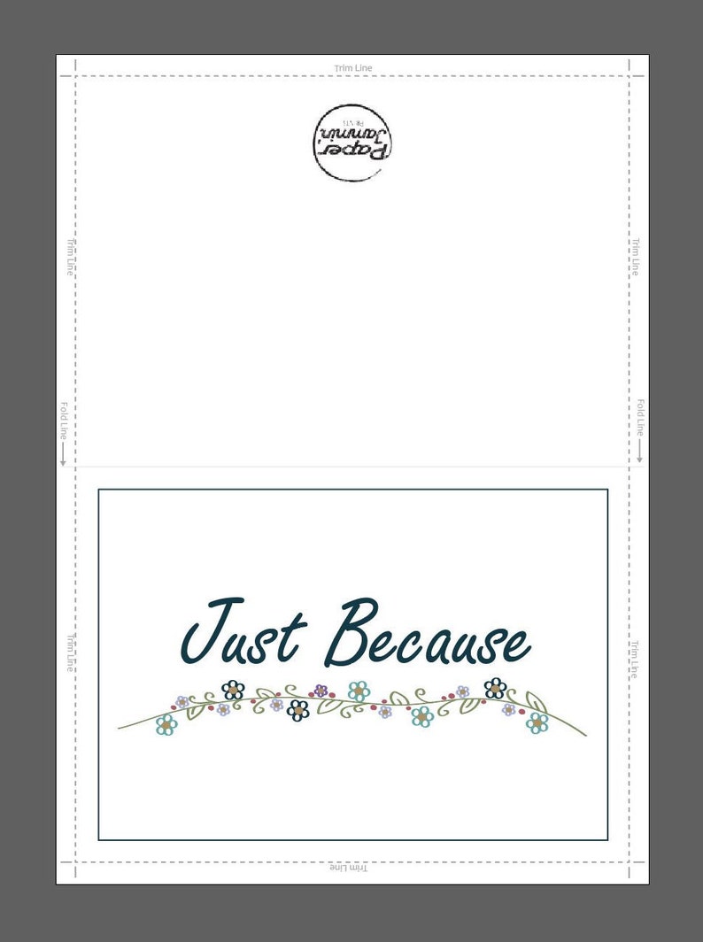Just Because Card, Printable Greeting Card, Note Card, Floral Card, Instant Download, Printable