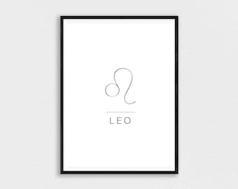 Leo Print, Astrology Poster, Minimalist Zodiac, Zodiac Sign, Minimalist Wall Art, Zodiac Print, Leo Birthday Gift, Astrology Wall Art, Lion