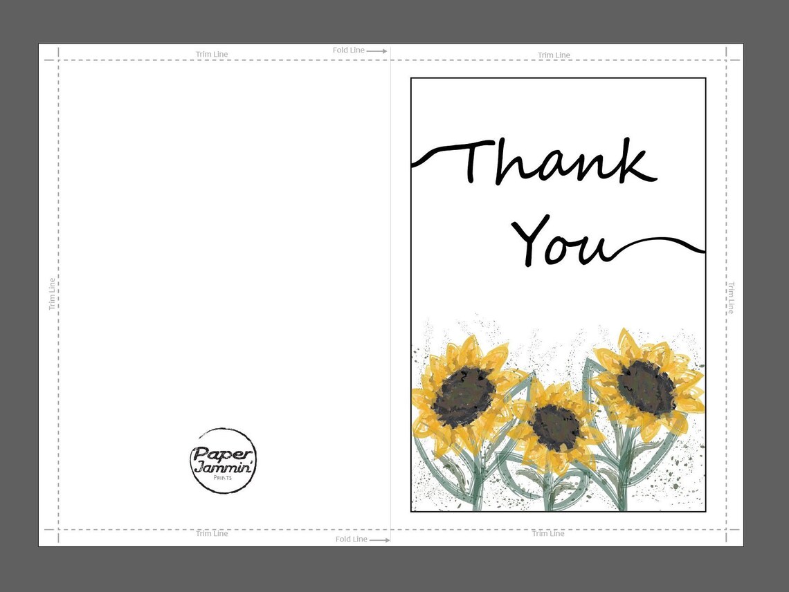 Thank You Card Sunflowers Printable Greeting Card Flowers - Etsy