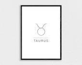 Taurus Print, Astrology Poster, Minimalist Zodiac, Zodiac Poster, Zodiac Sign, Minimalist Wall Art, Zodiac Print, Taurus Birthday Gift, Bull
