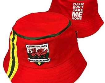New Spirit of Wales 2016 Yellow Stripe Beach Football Bucket Hat Bobble Hat