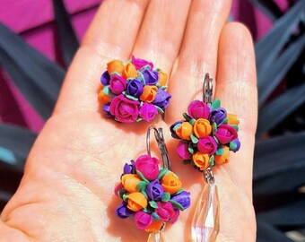 Parure de bijoux floraux - Boucles d'oreilles et bague romantiques faites main
