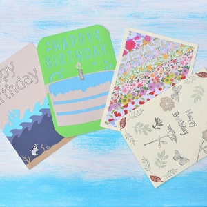 Cartões de feliz aniversário 4 cartões feitos à mão em branco com envelopes
