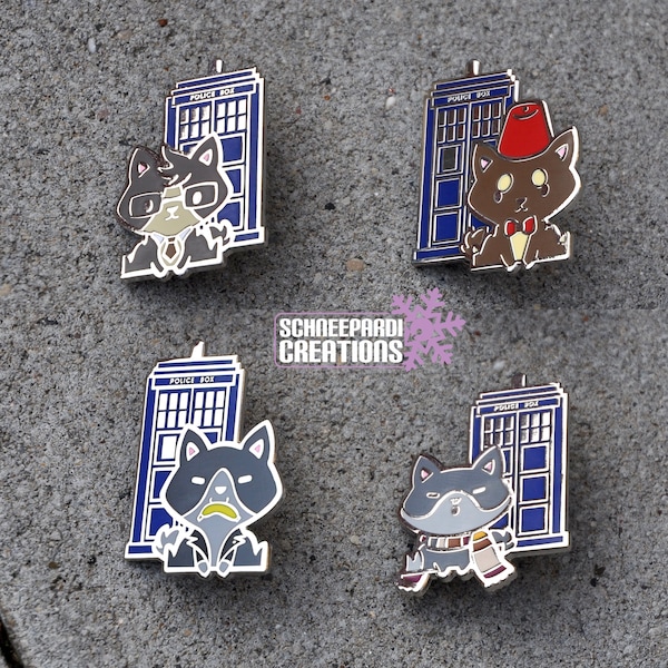 Doctor Who "Doctor A-who-oo" Canine Wolf Hard Enamel Pins Tardis Call Police Box