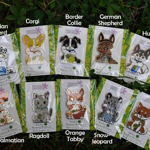 Lucky Puppies & Kittens Hard Enamel Pins Metal Dogs Cats Ragdoll Husky Corgi etc.
