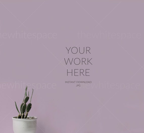 Minimalist Style Blank Wall Mockup With Cactus Botanical Mockup