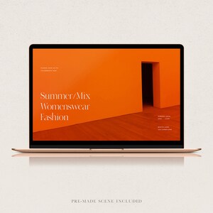 May include: A laptop computer displaying a website with an orange background and a doorway. The website text reads "Summer/Alix Womenswear Fashion".