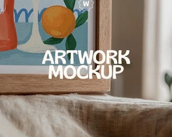 Wood Frame Mockup, Close-Up Artwork Mockup, Poster Mockup Detail, Print Mockup, Art Print Mockup, PSD Photoshop, Digital Download, Mock Up