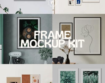Frame Mock Up Bundle, Home Interior Artwork & Poster Mockup, Living Room, Editable Wood Frame Mockup Kit, Gallery Wall Modern Mockup Set