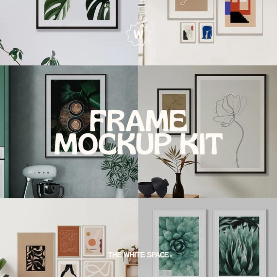 Frame Mock Up Bundle, Home Interior Artwork & Poster Mockup, Living Room, Editable Wood Frame Mockup Kit, Gallery Wall Modern Mockup Set