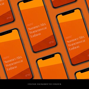 May include: Multiple black smartphones with orange backgrounds displaying the text "Summer/Mix Womenswear Fashion".