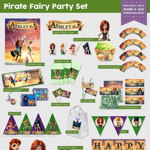 Pirate Fairy Birthday Party Set, Tinkerbell and the Pirate Fairy, Tinker bell and the Pirate Fairy Printable, Printable Birthday Party Set