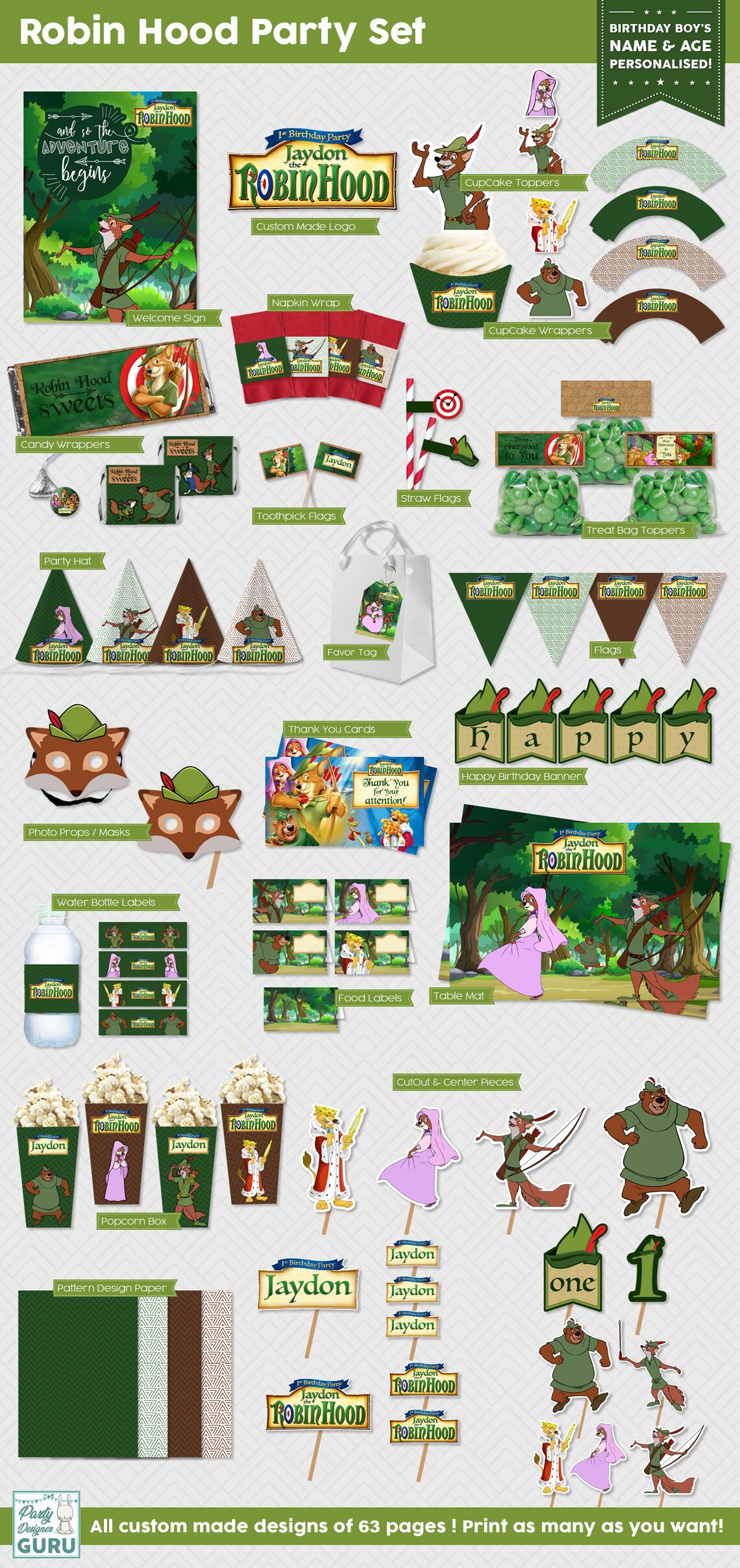 Fox Robin Hood Birthday Party Set Robin Hood Printable | Etsy