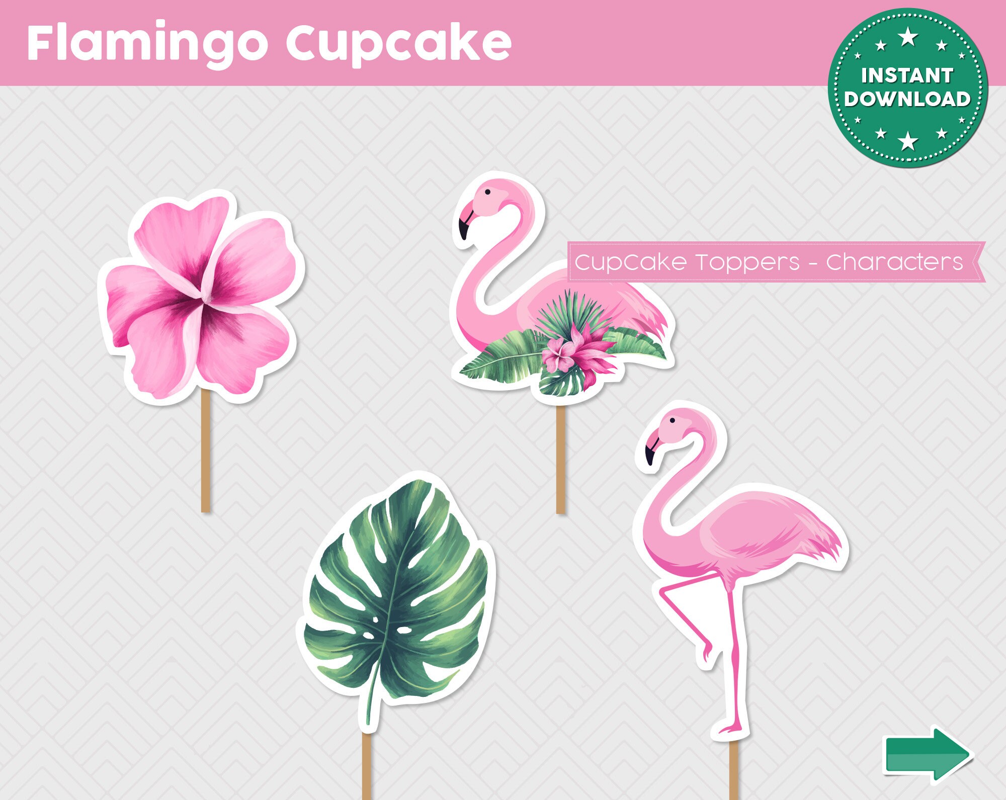 Flamingo Cupcake Set Flamingo Printable Party Flamingo - Etsy España