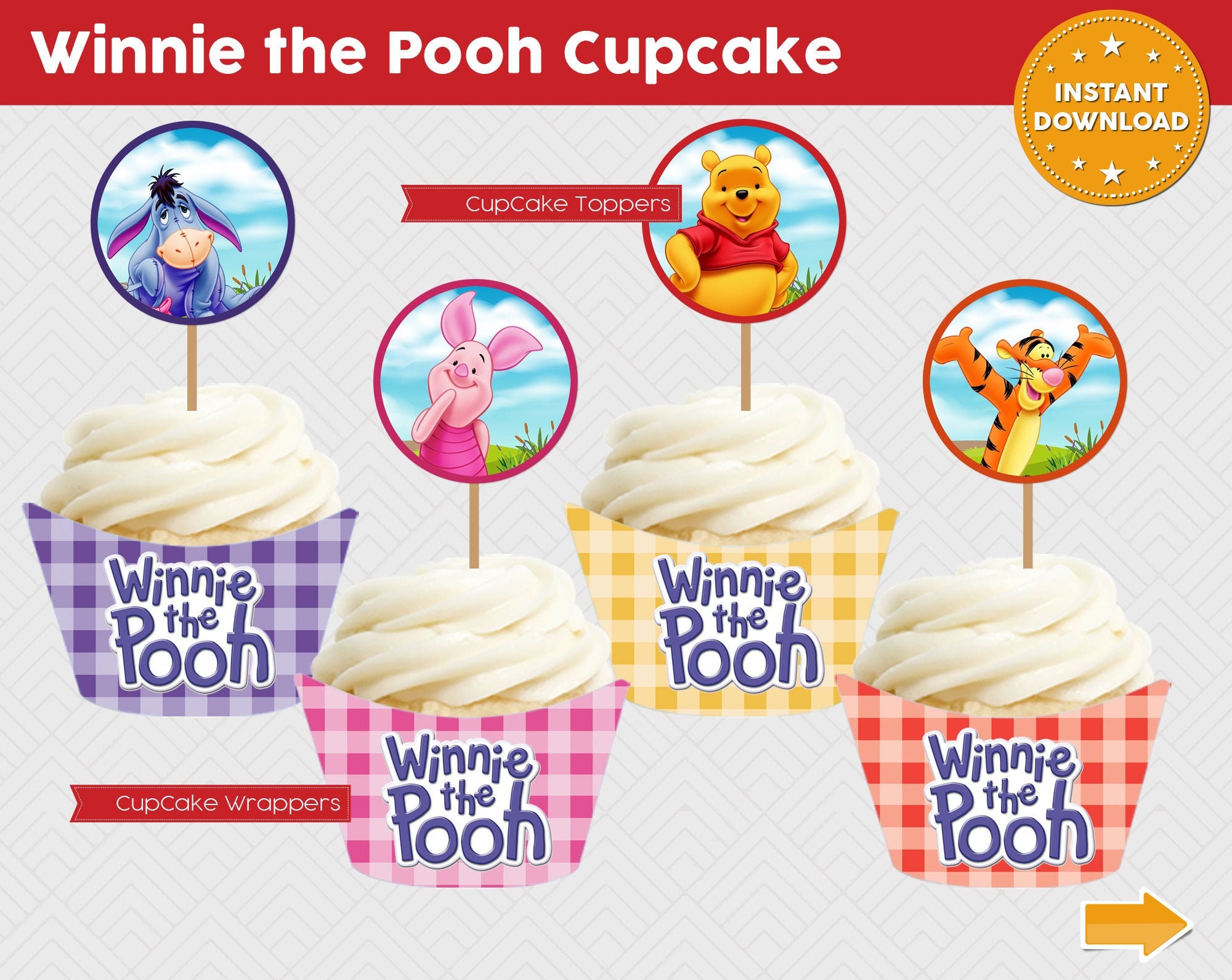 Winnie the Pooh Cupcake Set, Winnie the Pooh Printable Party, Winnie ...