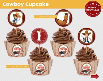 Cowboy Cupcake Set, Cowboy Printable Party, Cowboy Printable Cupcake Wrap & Cupcake Toppers, Instant Download