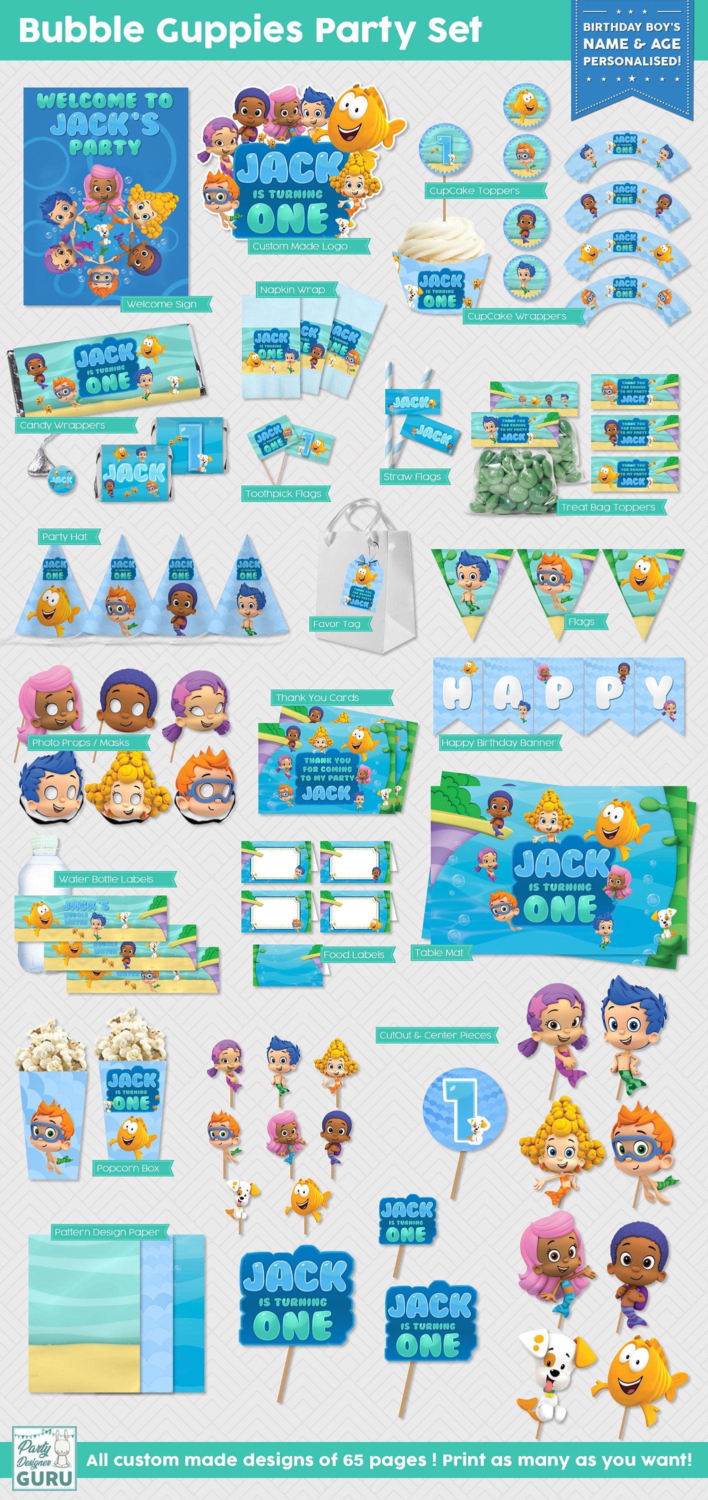 Bubble Guppies Birthday Party Set, Printable Birthday Party Set, Printable  Party Set, Bubble Guppies Party, Bubble Guppies Printable For Bubble Guppies Birthday Banner Template