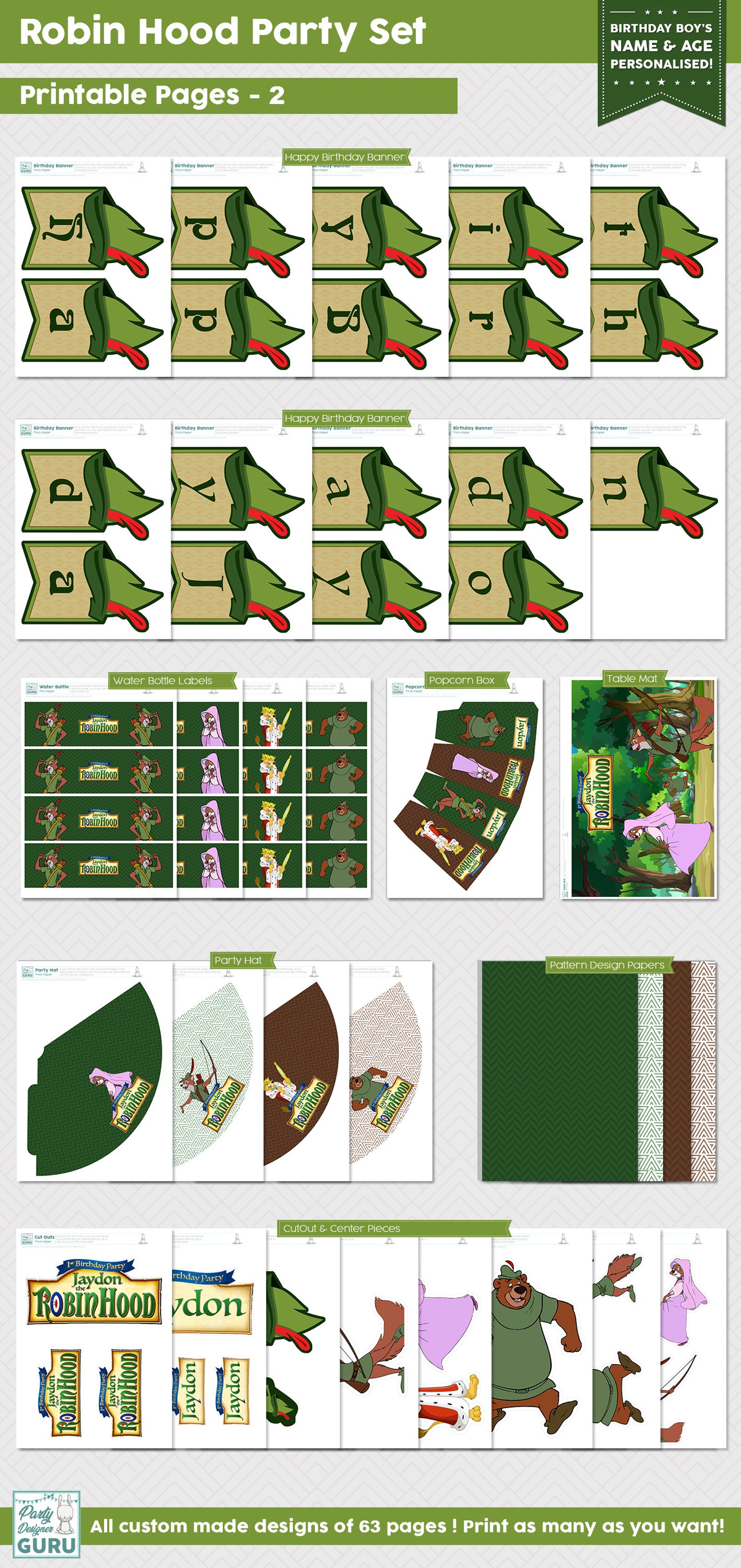 Fox Robin Hood Birthday Party Set Robin Hood Printable | Etsy