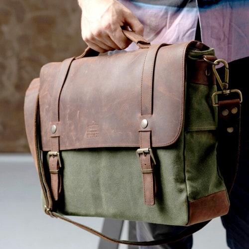 Mens Messenger Bag Waxed Canvas Leather for School - Etsy