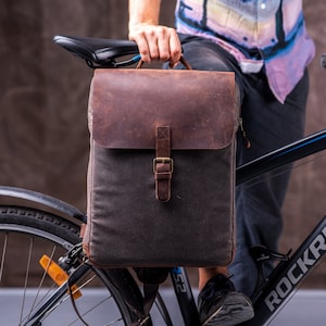 Bike Backpack, Shoulder Bag for Cyclists, Water Repellent Bag made of Waxed Canvas
