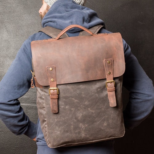 Personalized Backpack for Men Water-repellent Waxed Canvas - Etsy