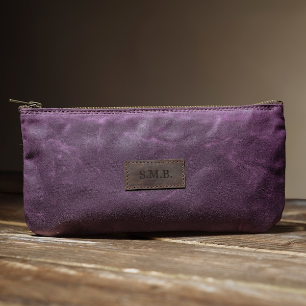 Organisateur de sac à main violet, portefeuille minimaliste en toile cirée, pochette zippée personnalisée, sac cosmétique en plusieurs couleurs