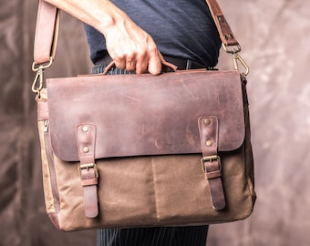 Borsa Messenger da Uomo in tela cerata, Bauletto per Pendolari e College, idrorepellente