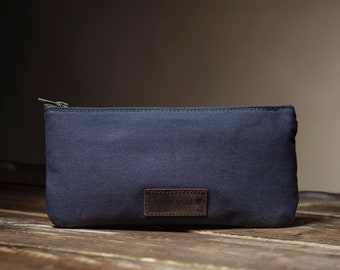 Minimalistic Pencil Case, Personalized Gift for Men, Navy Blue Dopp Kit, Clutch Bag easy-to-reach