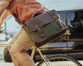Bolso bandolera de piel y lona encerada, maletín para portátil de estilo vintage, bolso de trabajo para hombre, repelente al agua.